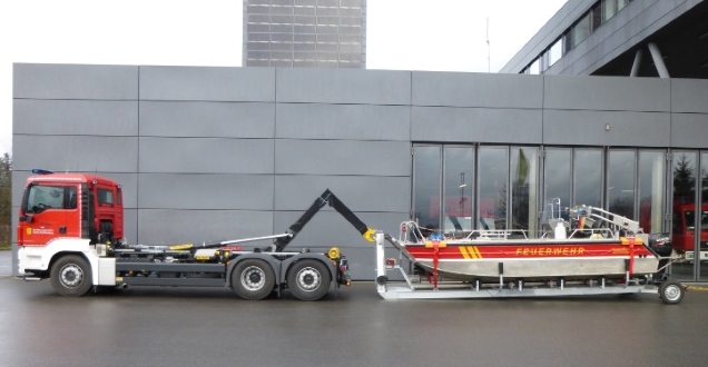 Abrollbehälter Mehrzweckboot (Foto: Feuerwehr Heidelberg)